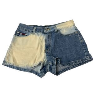 VTG 90s Tommy Hilfiger Jeans Low-Rise Split Bleached Hipster Denim Shorts SZ 7